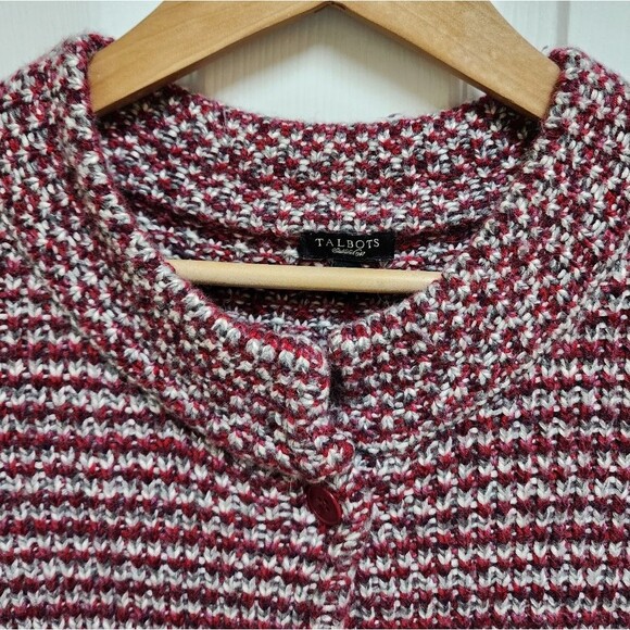 Talbots Sweater Womens L Red Gray Angora Blend Knit Button Cardigan Chunky Soft - Picture 3 of 8